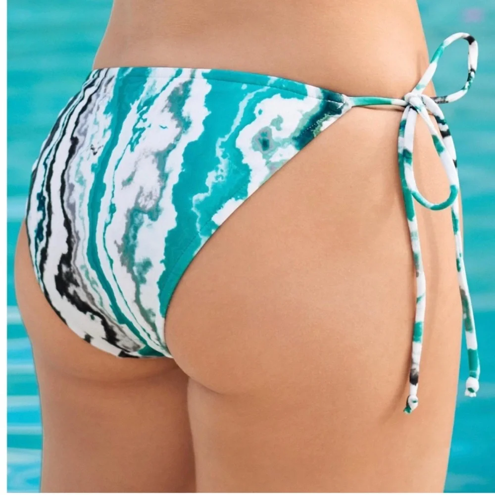 VENUS White, Teal & Black Marble Print Triangle Bikini